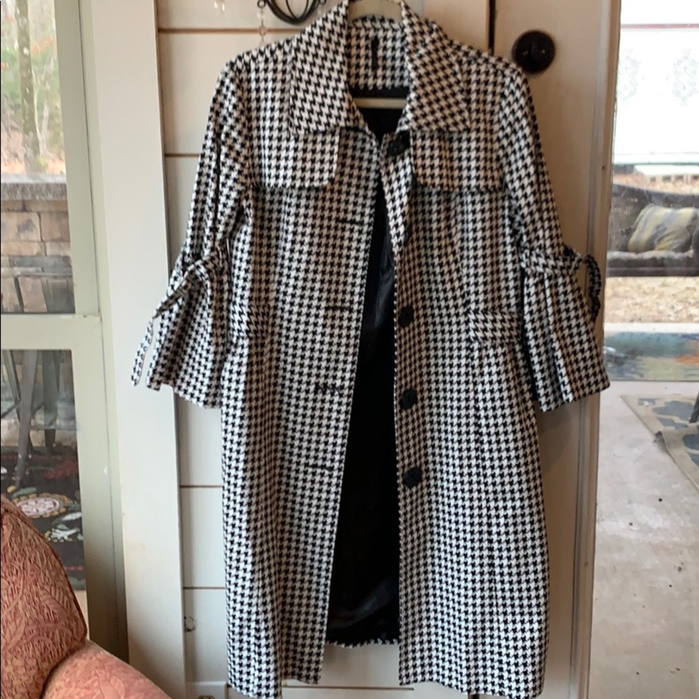 Houndstooth long button up jacket